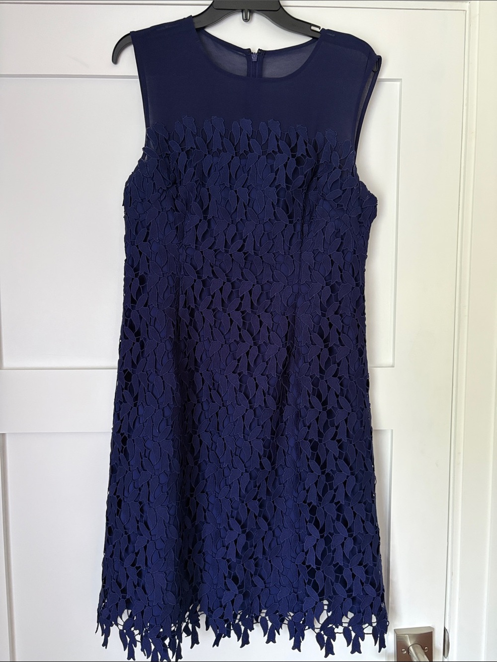 Mikael Aghal Navy Floral Lace Sleeveless A-Line Dress